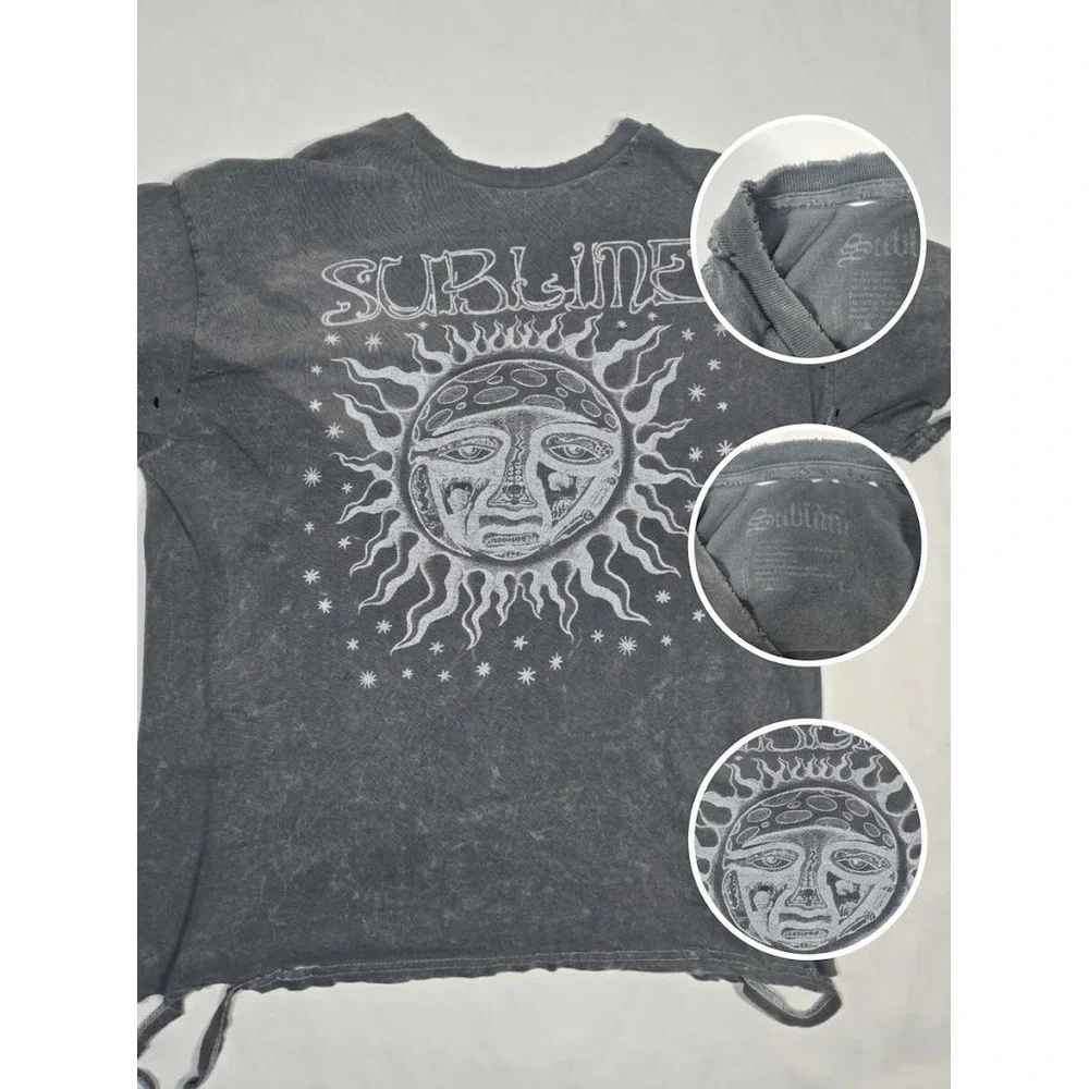 Sublime Sun Graphic T Shirt L Thrashed Distressed Acid Wash Band Tee Grunge Rock